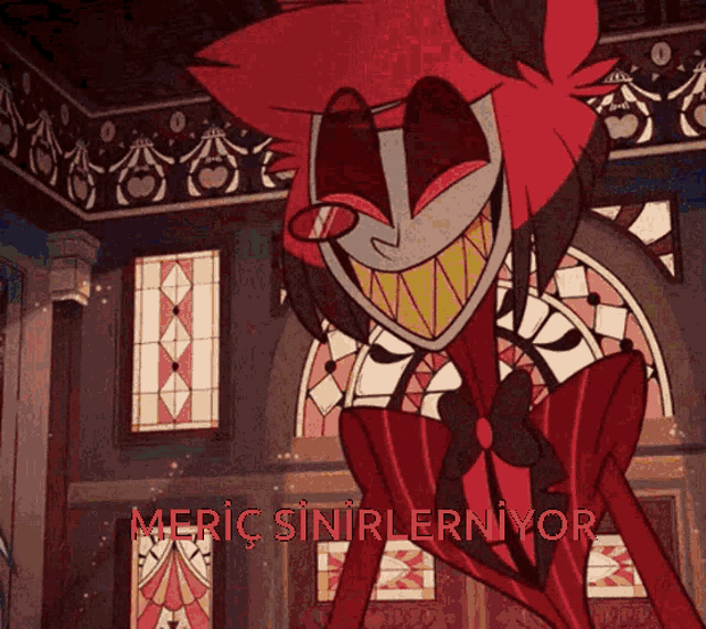 a cartoon character with a tongue sticking out and the words " meric sinirlerniyor "