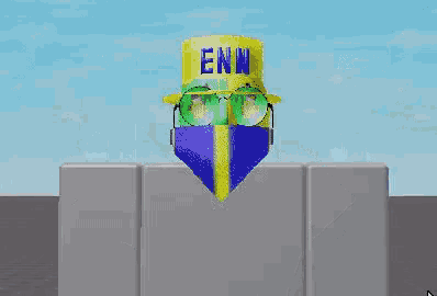 a cartoon character wearing a yellow hat and a green mask .