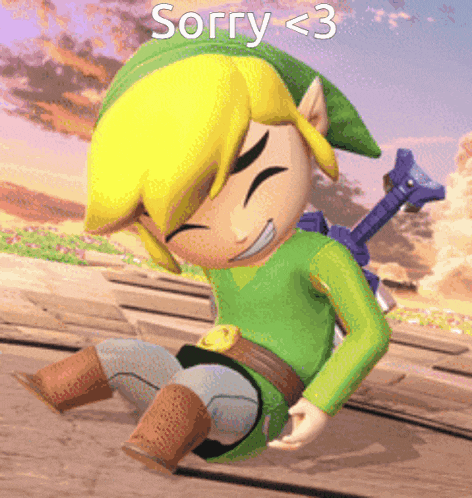 a cartoon character with the words sorry < 3 written above him