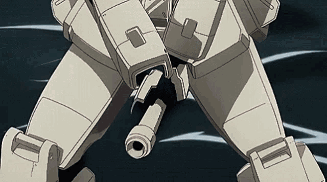 a close up of a robot 's legs with a gun sticking out of it