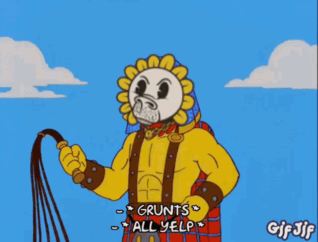 a group of cartoon characters with the words " grunts all yelp " above them