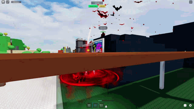 a screenshot of a video game shows a red circle with a player 's name in the upper right corner