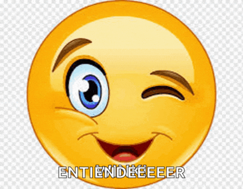 a smiley face with a winking eye and the words " entiendeeeer " below it