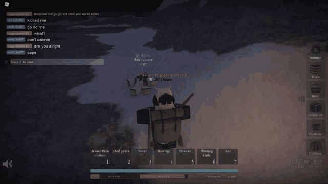 a screenshot of a video game with a few messages including one that says " kicked me "