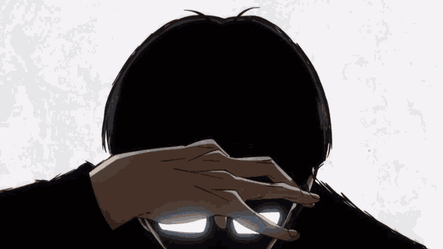 a person covering their face with their hand in a cartoon style