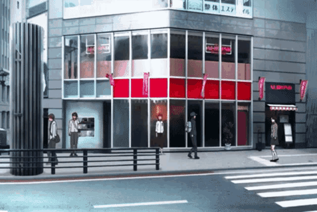 people walking in front of a building that has a sign on it that says ' a-house '