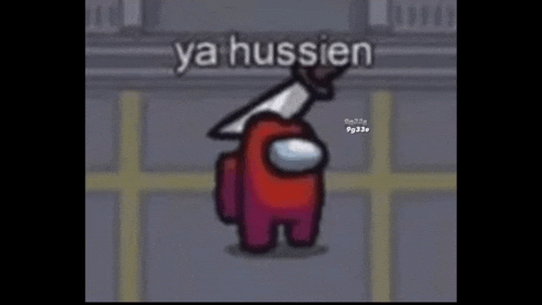 a red among us character is holding a knife in his right hand .