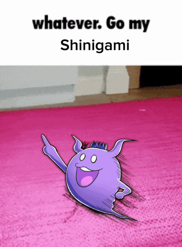 a picture of a purple monster that says shinigami on it