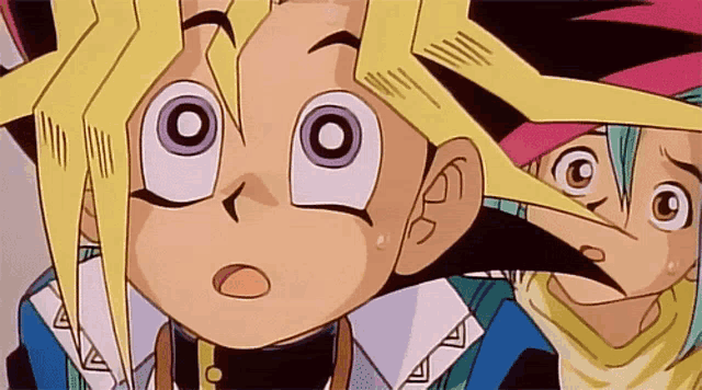 a close up of a cartoon character with a surprised expression on his face