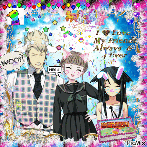a picture of anime characters with the words i love my friends always and ever on it