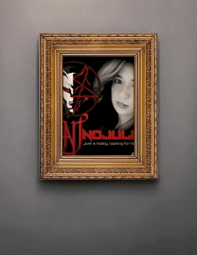 a picture of a woman in a gold frame that says ' no juli ' on it