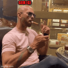 a bald man smoking a cigar with the word geir g on the top
