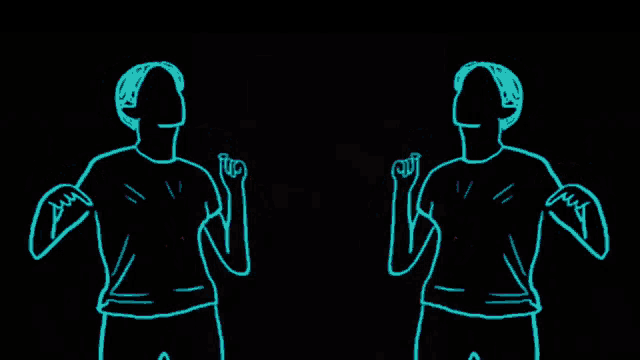 a drawing of two people flexing their muscles with a black background