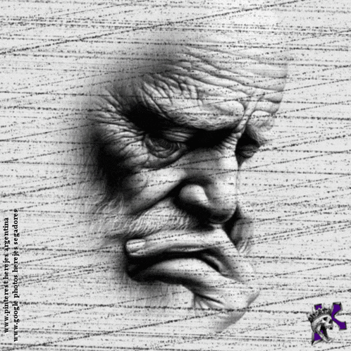 a black and white drawing of an old man 's face with the website www.google.com in the upper left corner