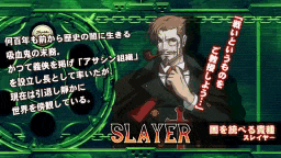a man with a beard smoking a pipe and the word slayer on the bottom right