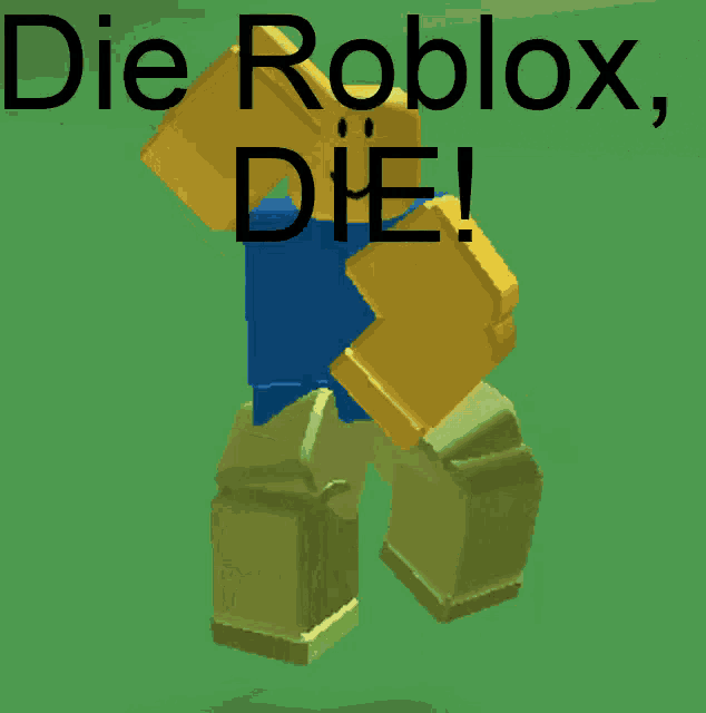 a picture of a roblox character with the words die roblox die on it