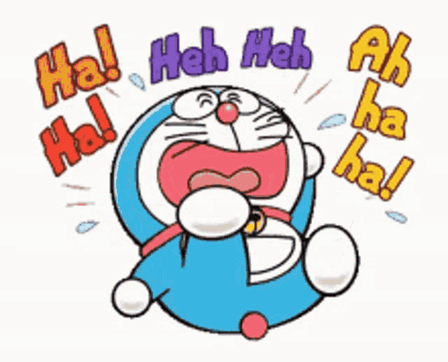 a cartoon of doraemon laughing and saying ha !