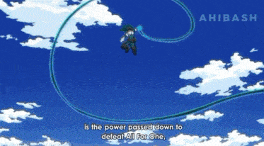 a cartoon character with the words now that he has all for one 's quirk