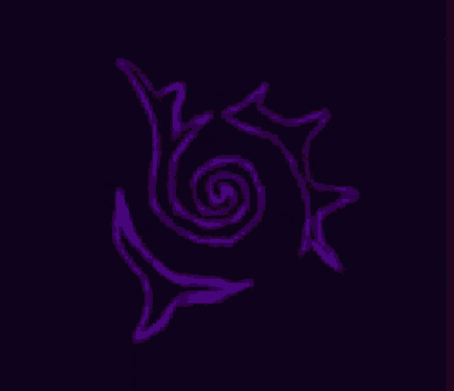 a red swirl with a star in the middle on a dark background