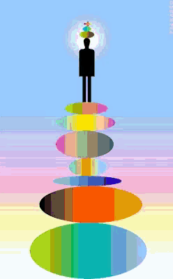 a drawing of a man standing on a stack of circles