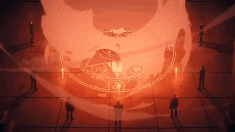 a group of people standing in front of a red circle with the number 24 written in it