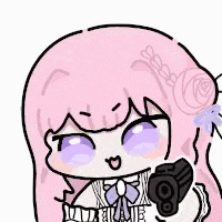 a cartoon girl is holding a gun in her hand .