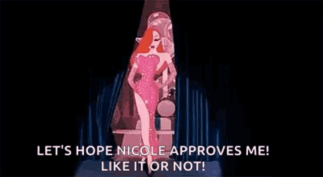 a cartoon of a woman in a pink dress dancing on a pole .
