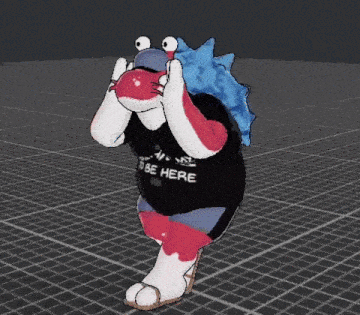 a cartoon character is wearing a black shirt that says i be here