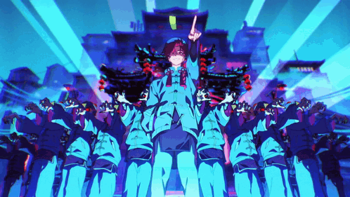 a group of people are standing in front of a building that says ' tokyo '