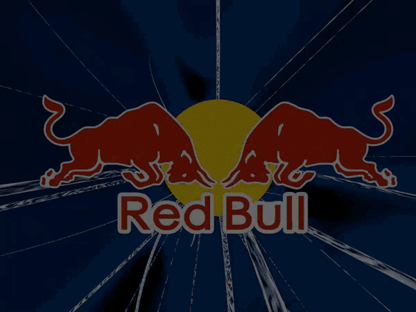 a red bull logo that is on a blue background