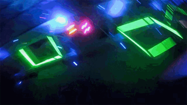 a glow in the dark display with a green rectangle in the middle