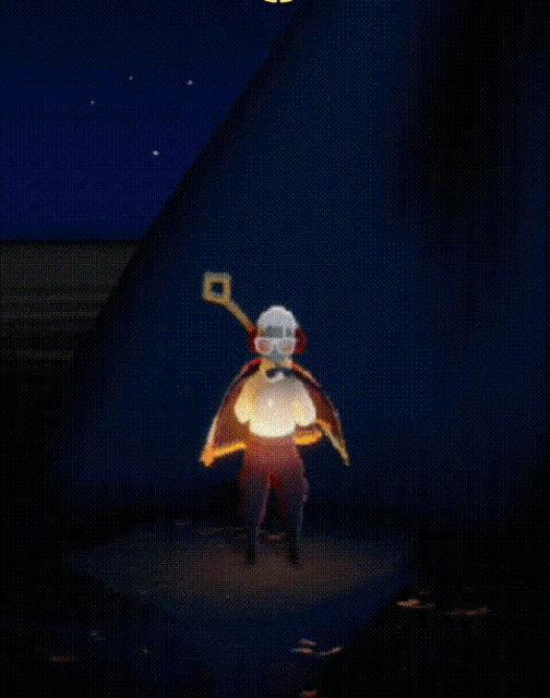 a person in a red cape is standing in a dark room