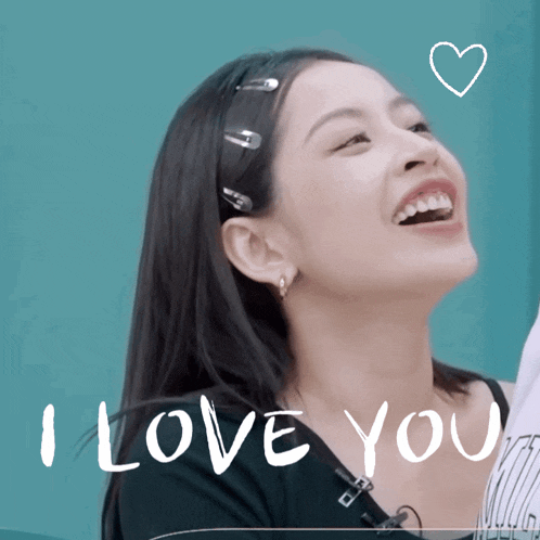 a close up of a woman 's face with the words " i love you " written above her