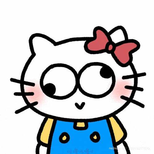 a drawing of hello kitty wearing blue overalls