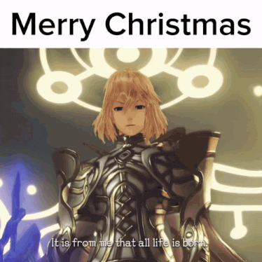 a merry christmas greeting card with a video game character