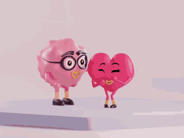 a cartoon of a brain and a heart kissing
