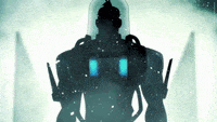 a silhouette of a robot wearing a helmet and holding a gun