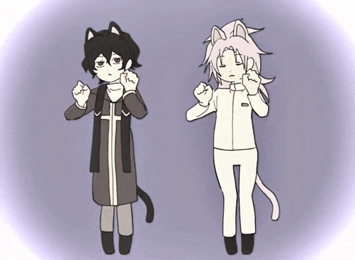 a black and white drawing of a priest and a cat with cat ears