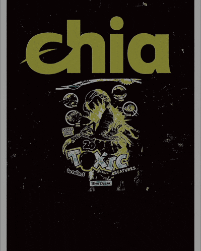 a black poster with the word chia in yellow