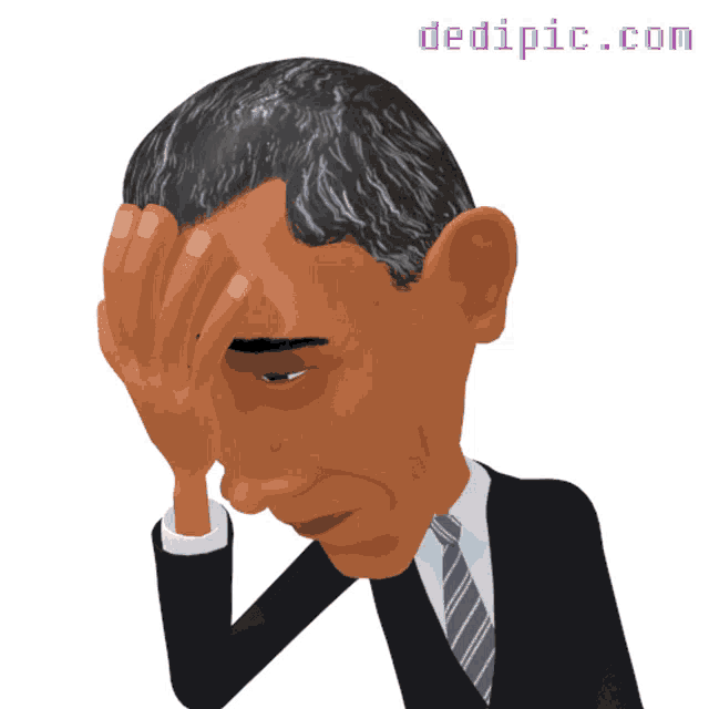 a cartoon of barack obama with his hand on his face