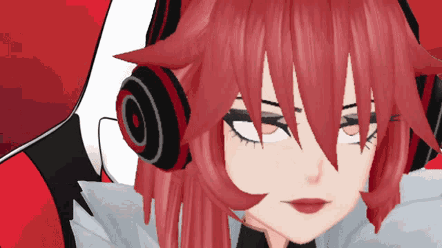 a cartoon character with red hair and headphones