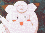a pixelated image of a white cartoon character