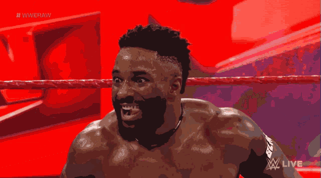 a graphic of a man in a wrestling ring with the words w live on the bottom