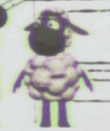 a close up of a cartoon sheep wearing a hat and a mask .