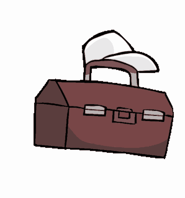 a cartoon drawing of a briefcase with a white hat on top