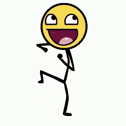 a stick figure with a smiley face on it is dancing and smiling .