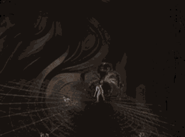 a painting of a spider web with a person standing in it