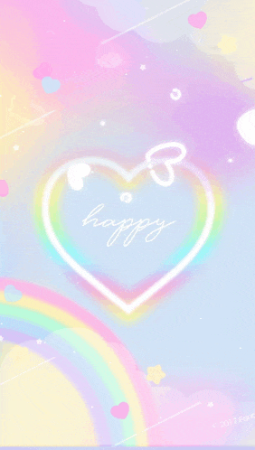 a rainbow heart with the word happy on it