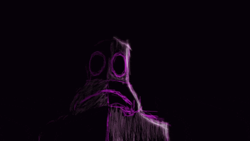 a drawing of a person wearing a gas mask in the dark