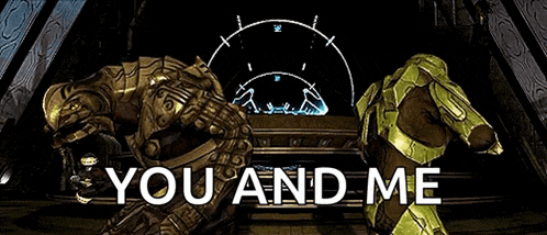 two soldiers are standing next to each other with the words " you and me " written below them
